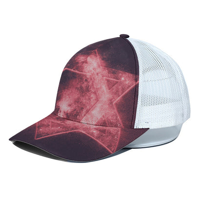 Fiery Star of David Print White Mesh Trucker Cap