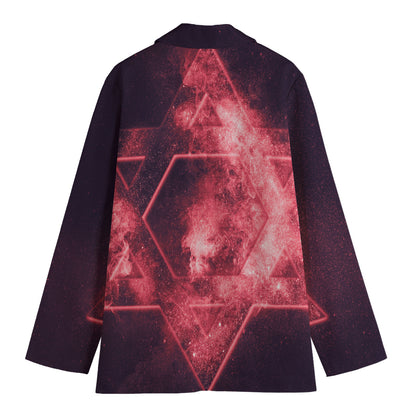 Fiery Star of David Print Women's Blazer