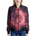 Fiery Star of David Print Women's Bomber Jacket