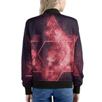Fiery Star of David Print Women's Bomber Jacket