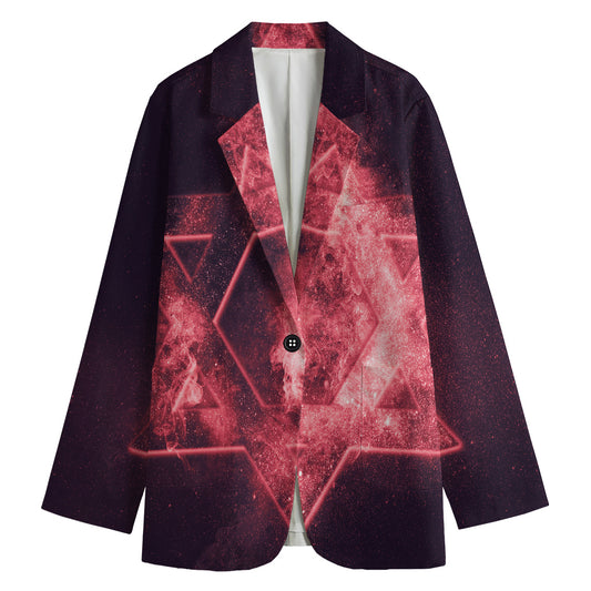 Fiery Star of David Print Women's Cotton Blazer