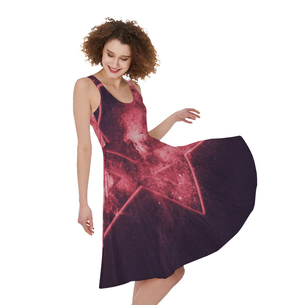 Fiery Star of David Print Women's Sleeveless Dress