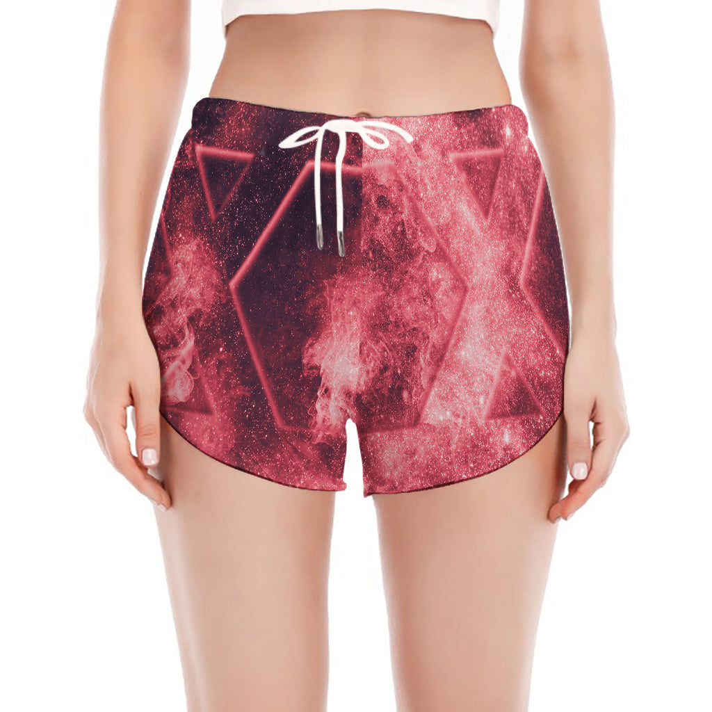 Fiery Star of David Print Women's Split Running Shorts
