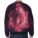 Fiery Star of David Print Zip Sleeve Bomber Jacket