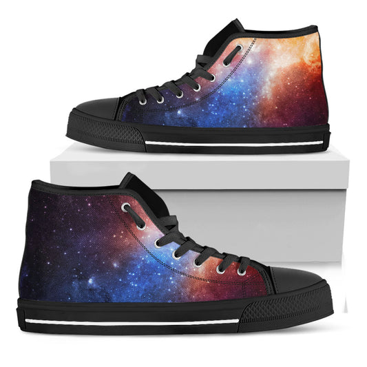 Fiery Universe Nebula Galaxy Space Print Black High Top Sneakers