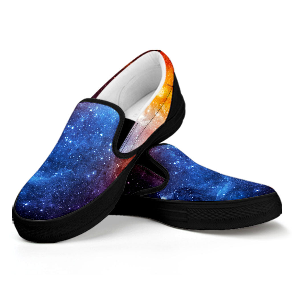 Fiery Universe Nebula Galaxy Space Print Black Slip On Sneakers