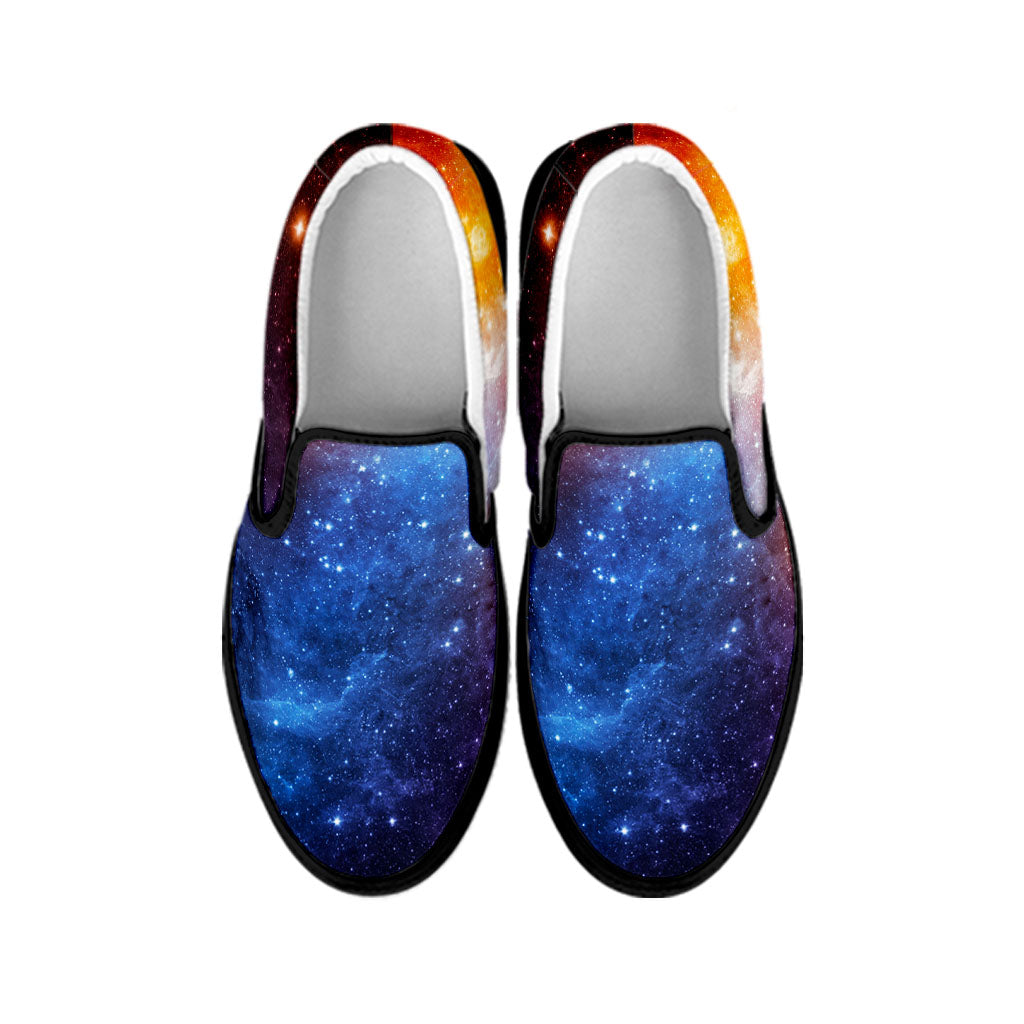 Fiery Universe Nebula Galaxy Space Print Black Slip On Sneakers