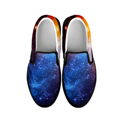 Fiery Universe Nebula Galaxy Space Print Black Slip On Sneakers