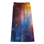 Fiery Universe Nebula Galaxy Space Print Cotton Front Slit Maxi Skirt