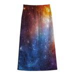 Fiery Universe Nebula Galaxy Space Print Cotton Front Slit Maxi Skirt