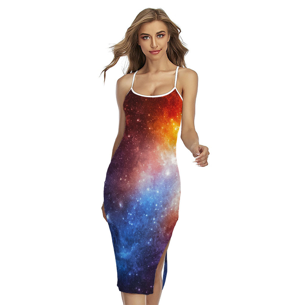 Fiery Universe Nebula Galaxy Space Print Cross Back Cami Dress