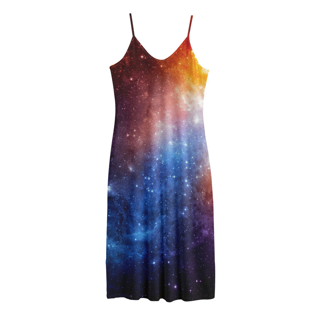 Fiery Universe Nebula Galaxy Space Print Jersey Midi Cami Dress
