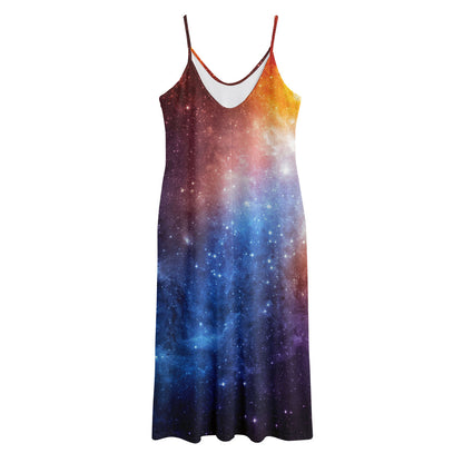 Fiery Universe Nebula Galaxy Space Print Jersey Midi Cami Dress