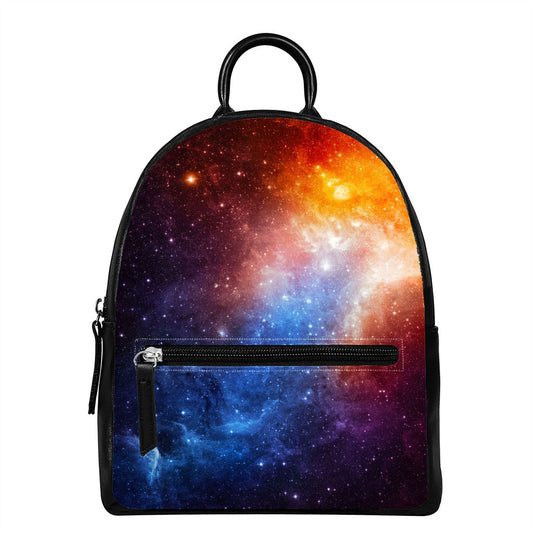 Fiery Universe Nebula Galaxy Space Print Leather Backpack