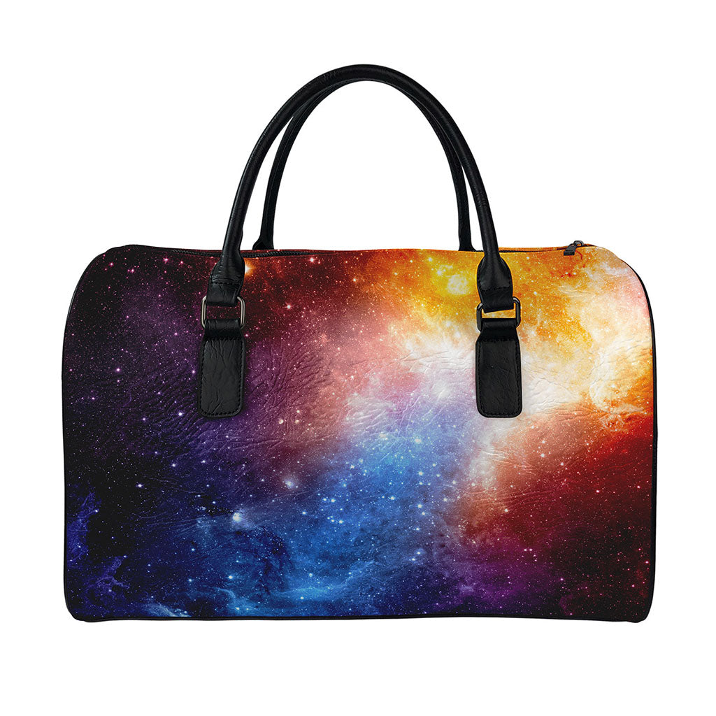 Fiery Universe Nebula Galaxy Space Print Leather Duffle Bag