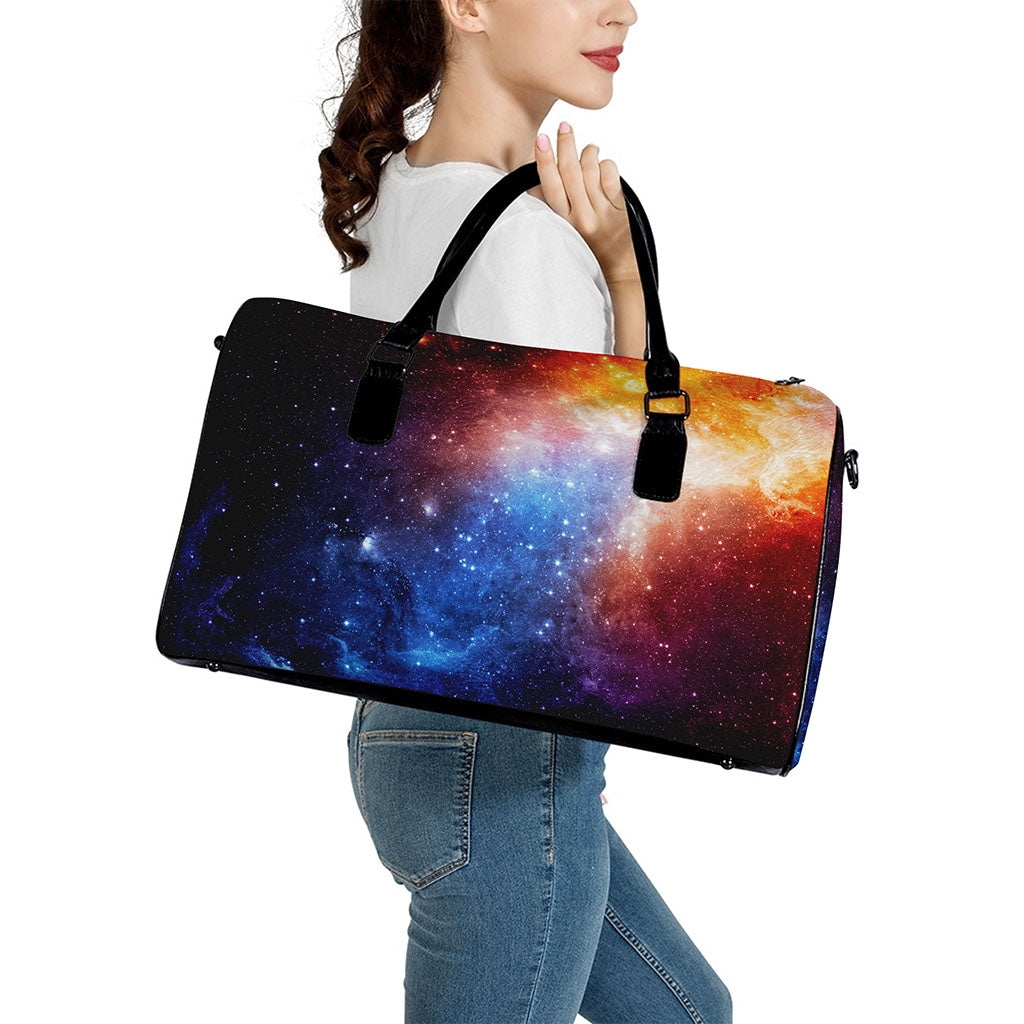 Fiery Universe Nebula Galaxy Space Print Leather Duffle Bag