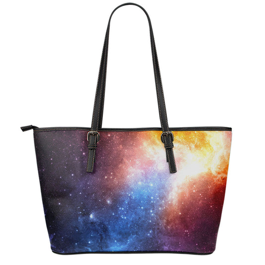 Fiery Universe Nebula Galaxy Space Print Leather Tote Bag