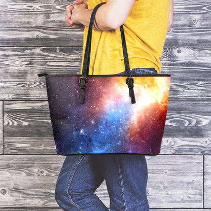 Fiery Universe Nebula Galaxy Space Print Leather Tote Bag