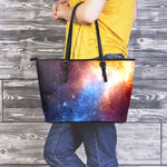Fiery Universe Nebula Galaxy Space Print Leather Tote Bag