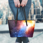 Fiery Universe Nebula Galaxy Space Print Leather Tote Bag