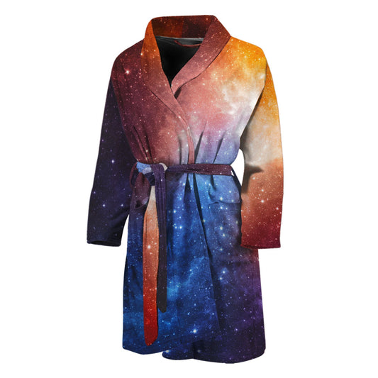 Fiery Universe Nebula Galaxy Space Print Men's Bathrobe