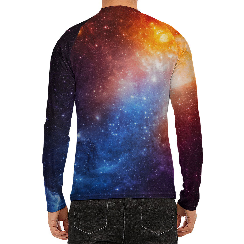 Fiery Universe Nebula Galaxy Space Print Men's Long Sleeve Rash Guard