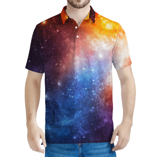 Fiery Universe Nebula Galaxy Space Print Men's Polo Shirt