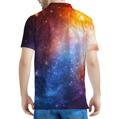 Fiery Universe Nebula Galaxy Space Print Men's Polo Shirt