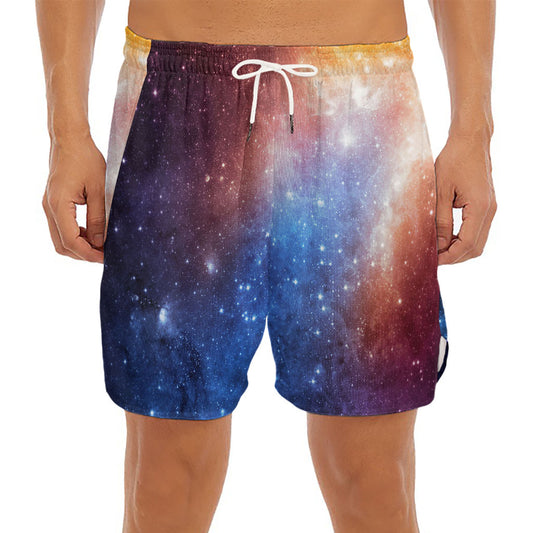 Fiery Universe Nebula Galaxy Space Print Men's Split Running Shorts
