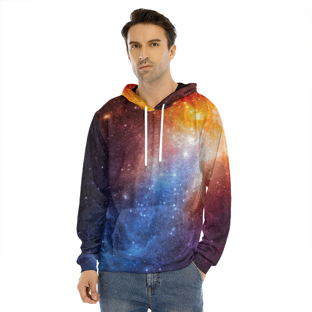 Fiery Universe Nebula Galaxy Space Print Men's Velvet Pullover Hoodie