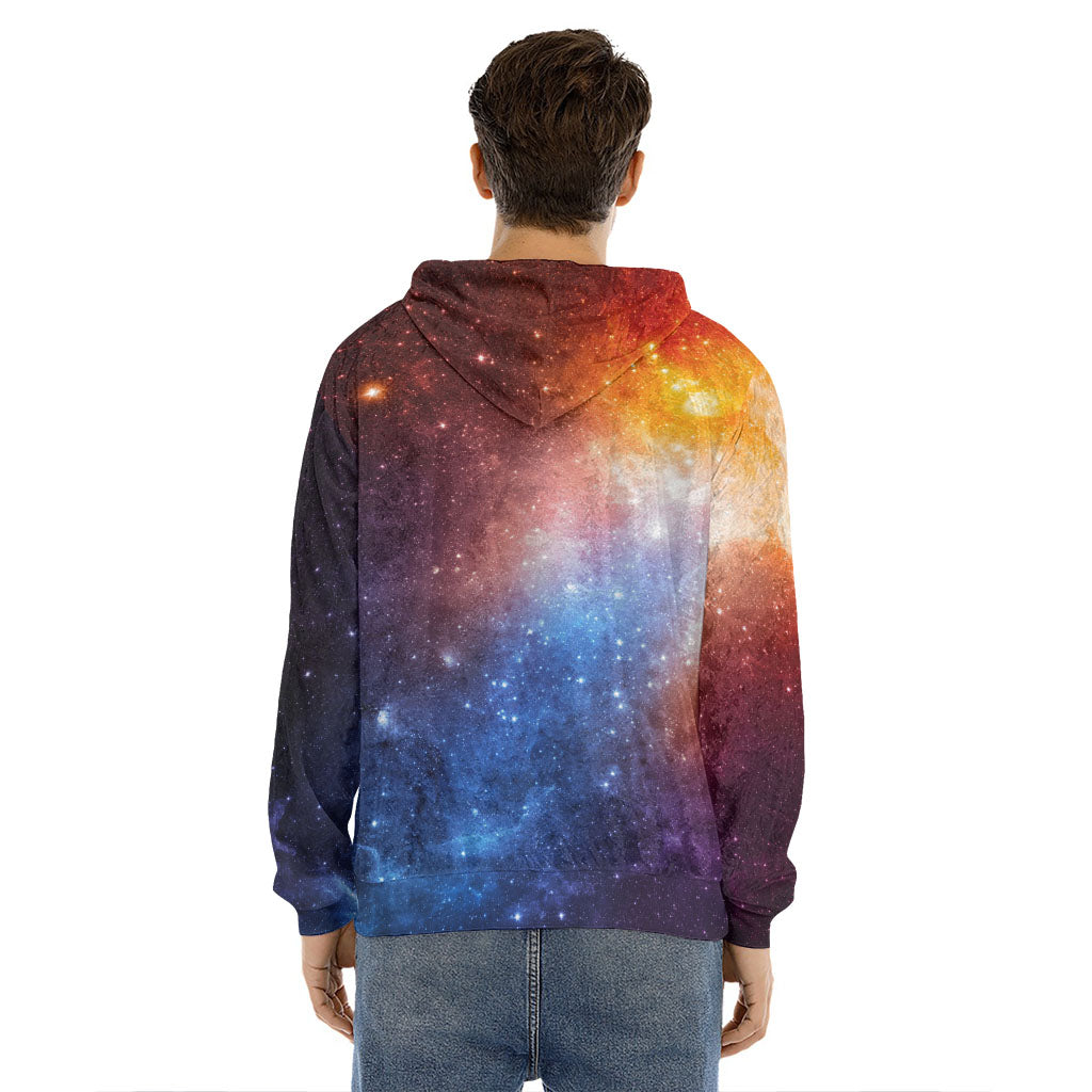 Fiery Universe Nebula Galaxy Space Print Men's Velvet Pullover Hoodie