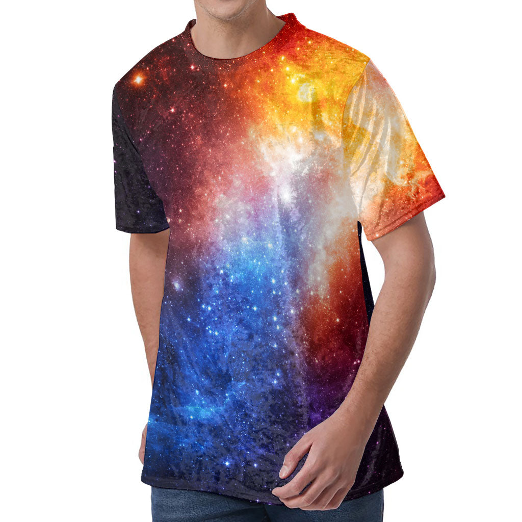 Fiery Universe Nebula Galaxy Space Print Men's Velvet T-Shirt