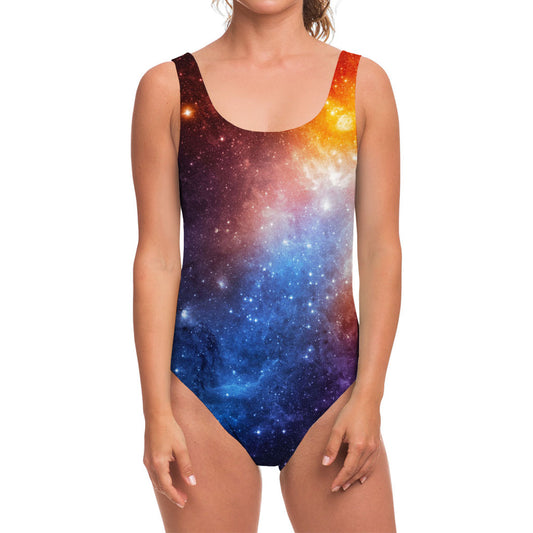 Fiery Universe Nebula Galaxy Space Print One Piece Swimsuit