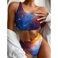Fiery Universe Nebula Galaxy Space Print One Shoulder Bikini Set