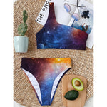 Fiery Universe Nebula Galaxy Space Print One Shoulder Bikini Top