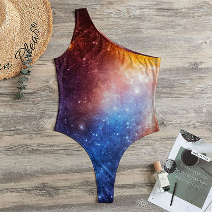 Fiery Universe Nebula Galaxy Space Print One Shoulder Bodysuit