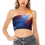 Fiery Universe Nebula Galaxy Space Print One Shoulder Crop Top