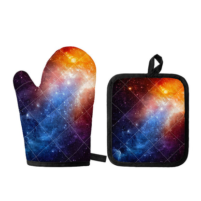 Fiery Universe Nebula Galaxy Space Print Oven Mitt And Pot Holder Set