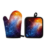 Fiery Universe Nebula Galaxy Space Print Oven Mitt And Pot Holder Set