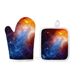 Fiery Universe Nebula Galaxy Space Print Oven Mitt And Pot Holder Set
