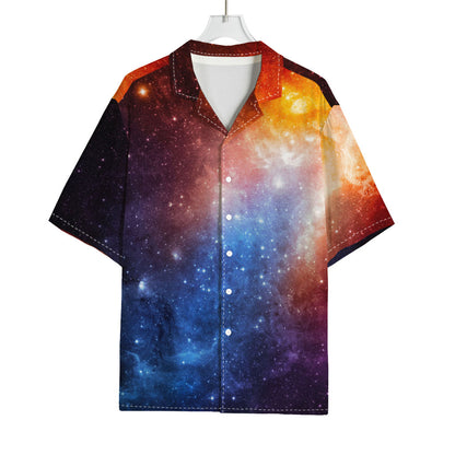 Fiery Universe Nebula Galaxy Space Print Rayon Hawaiian Shirt