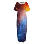 Fiery Universe Nebula Galaxy Space Print Short Sleeve Long Nightdress