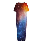 Fiery Universe Nebula Galaxy Space Print Short Sleeve Long Nightdress
