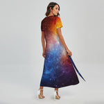 Fiery Universe Nebula Galaxy Space Print Short Sleeve Maxi Dress