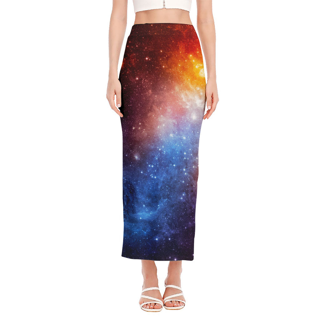 Fiery Universe Nebula Galaxy Space Print Side Slit Maxi Skirt
