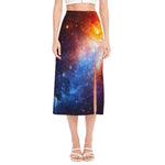 Fiery Universe Nebula Galaxy Space Print Side Slit Midi Skirt