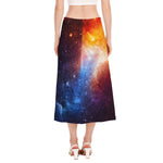 Fiery Universe Nebula Galaxy Space Print Side Slit Midi Skirt