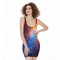 Fiery Universe Nebula Galaxy Space Print Sleeveless Bodycon Dress