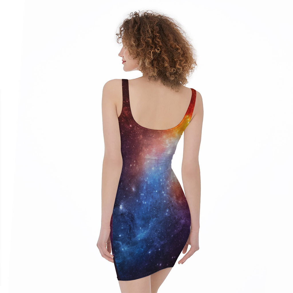 Fiery Universe Nebula Galaxy Space Print Sleeveless Bodycon Dress