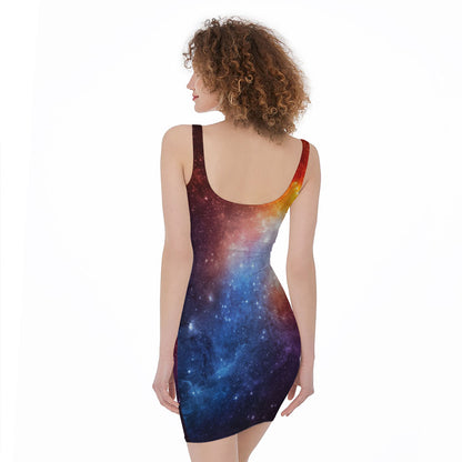 Fiery Universe Nebula Galaxy Space Print Sleeveless Bodycon Dress